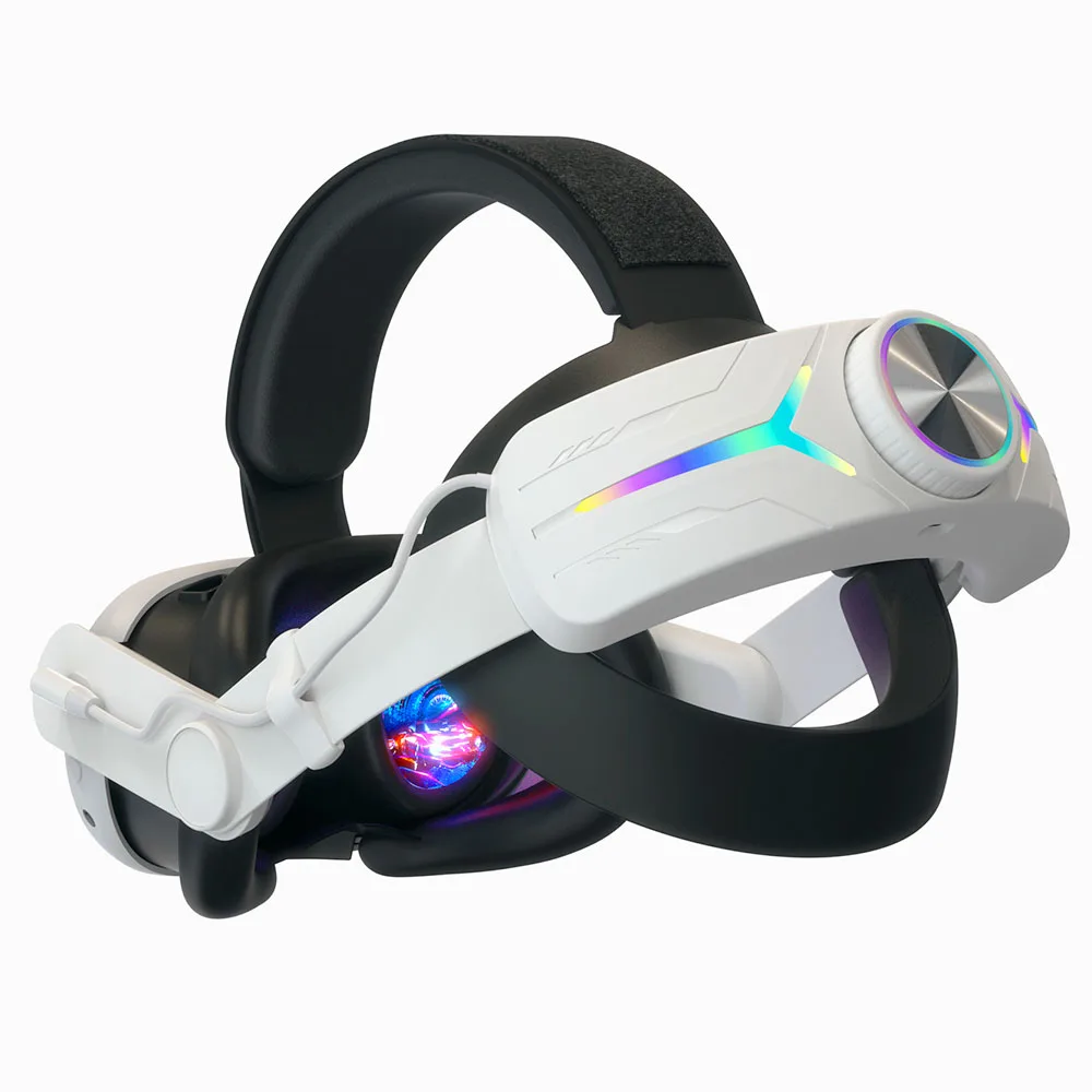 حزام رأس VR قابل للتعديل RGB بإضاءة خلفية LED حزام رأس بديل 8000 مللي أمبير قابل لإعادة الشحن يقلل من ضغط الوجه لـ Meta Quest 3