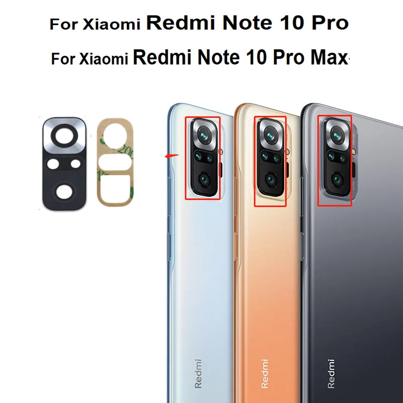 Lente de cámara trasera para Xiaomi Redmi Note 10 Pro Max, cristal de cámara trasera con pegatina adhesiva 2021, M2101K6G, M2101K6R