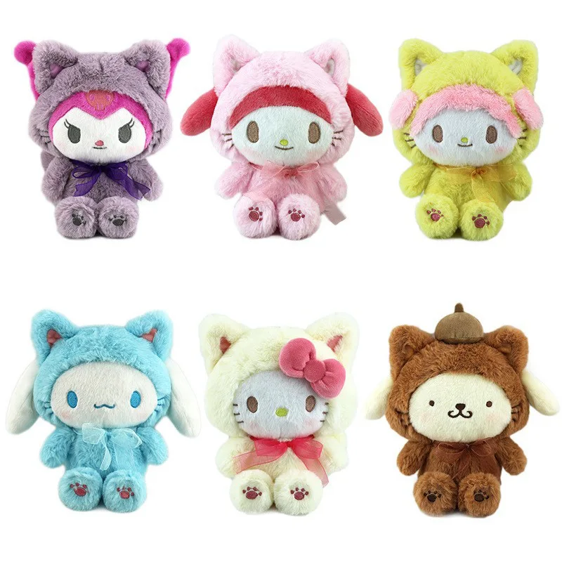 

Мультяшное аниме Sanrio, новинка, плюшевая кукла Hello Kitty, Лолита, стиль Cinnamoroll Kuromi, девочка, сердце, милая игрушка, декоративные подарки