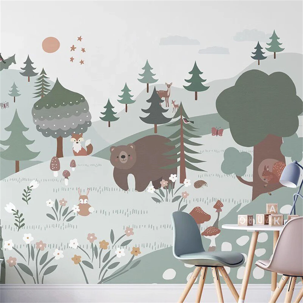 

Custom Cute friendly giraffe mural art 3D wallpapers home decor cycling kindergarten children's room creative bedroom wallpaper