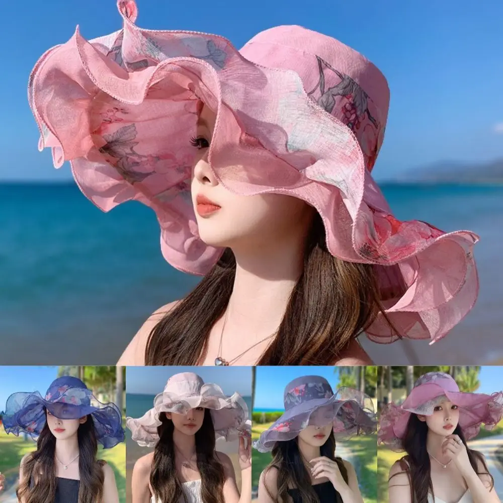 

Bow Sun Hat Fashionable Embroidered Personalized Flower Hat with Torn Edges Sun Protection Beach Hat Outdoor