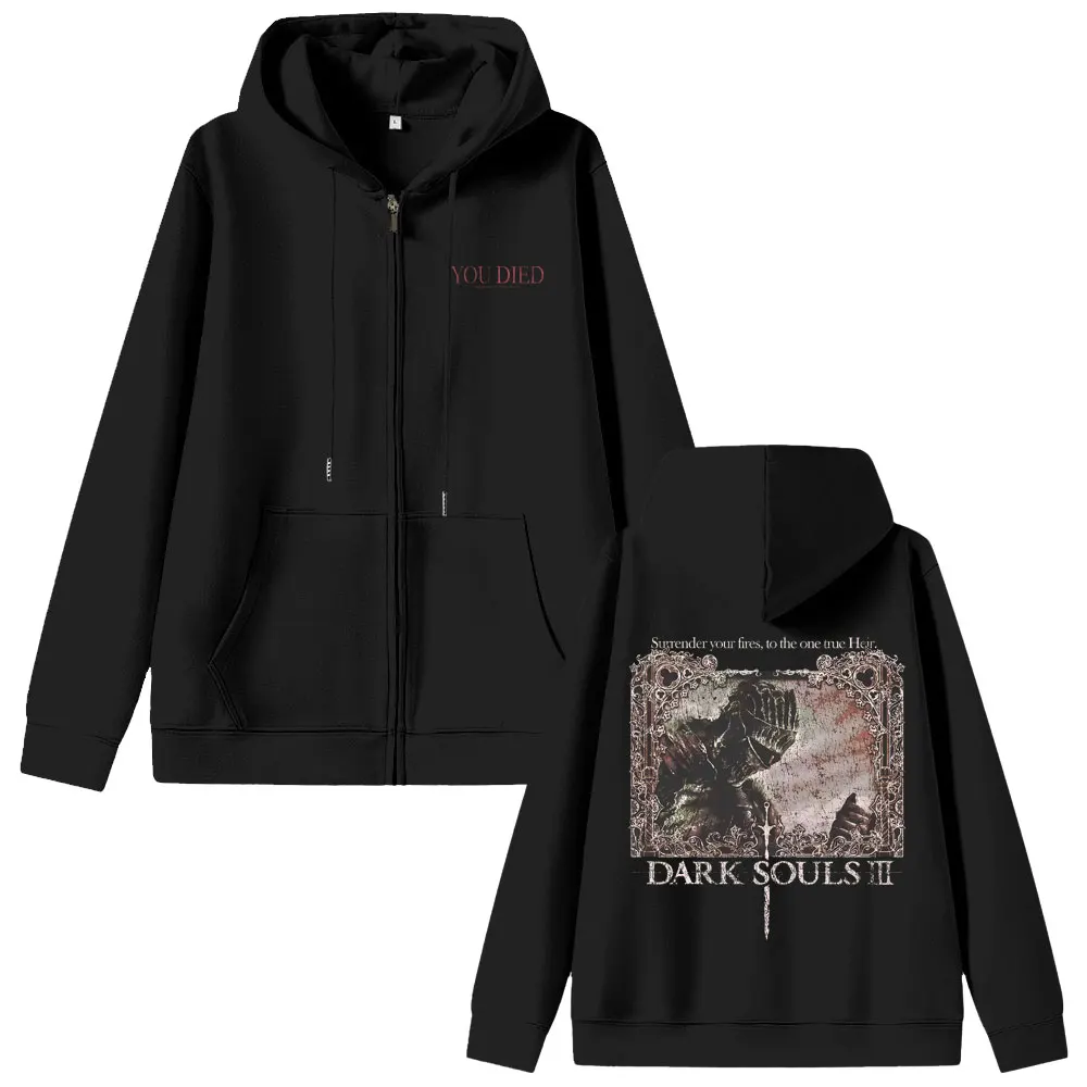 

Game Dark Souls Graphic Zipper Hoodie Men Women 90s Vintage Gothic Rock Oversized Zip Up Hodoies Male Punk Harajuku Black Jacket