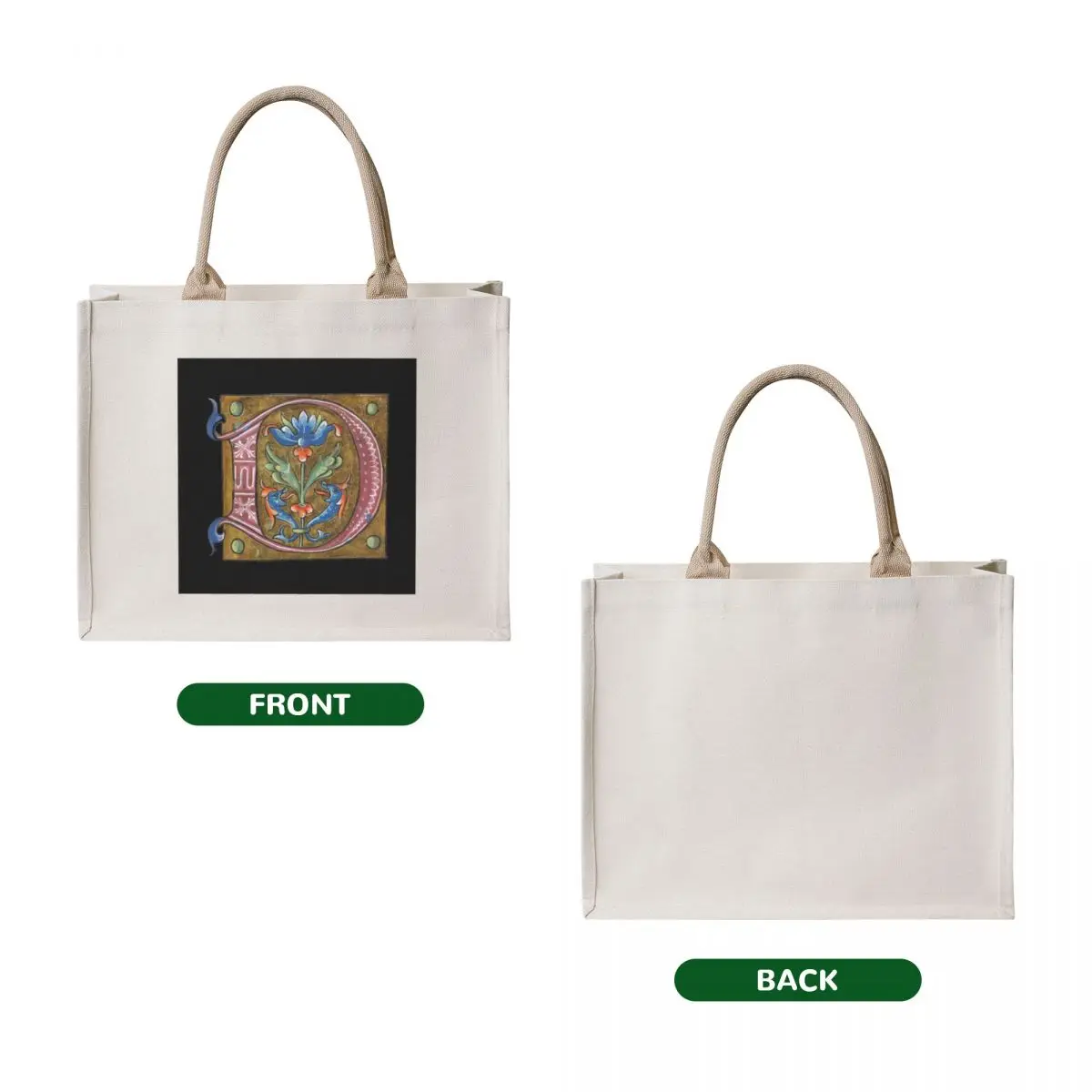 Initial manuscript art — medieval art - Illuminated manuscripts art Tote Bag shopper bag woman Beach bag luxury women