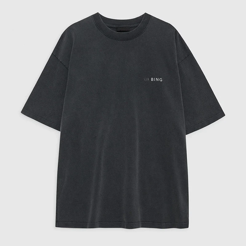 

Women's Charcoal Gray Short-Sleeved T-shirt Snake Letter Print Washed Fried Color Spring 2025 Fashion Style