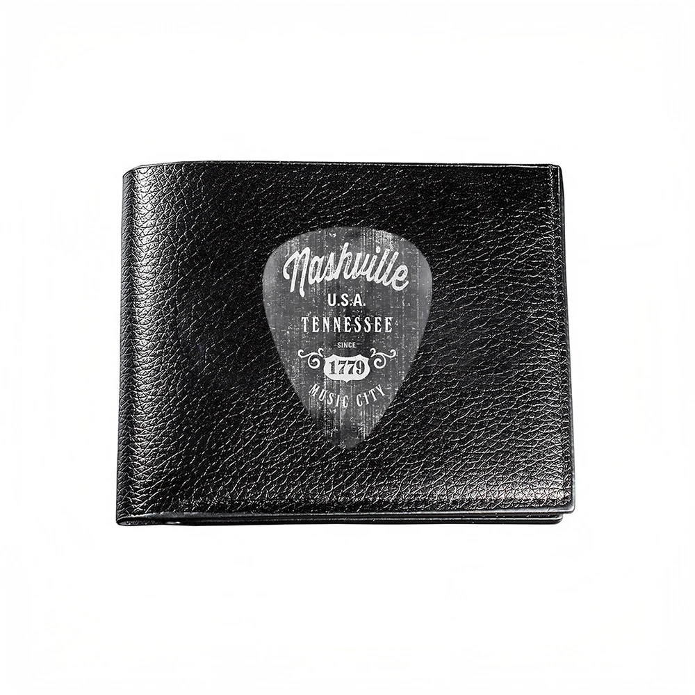 Nashville Usa Tennessee Since 1779 Music City Guitar Pick Design Men S Wallet Card Holder Casual Business Fashion Print