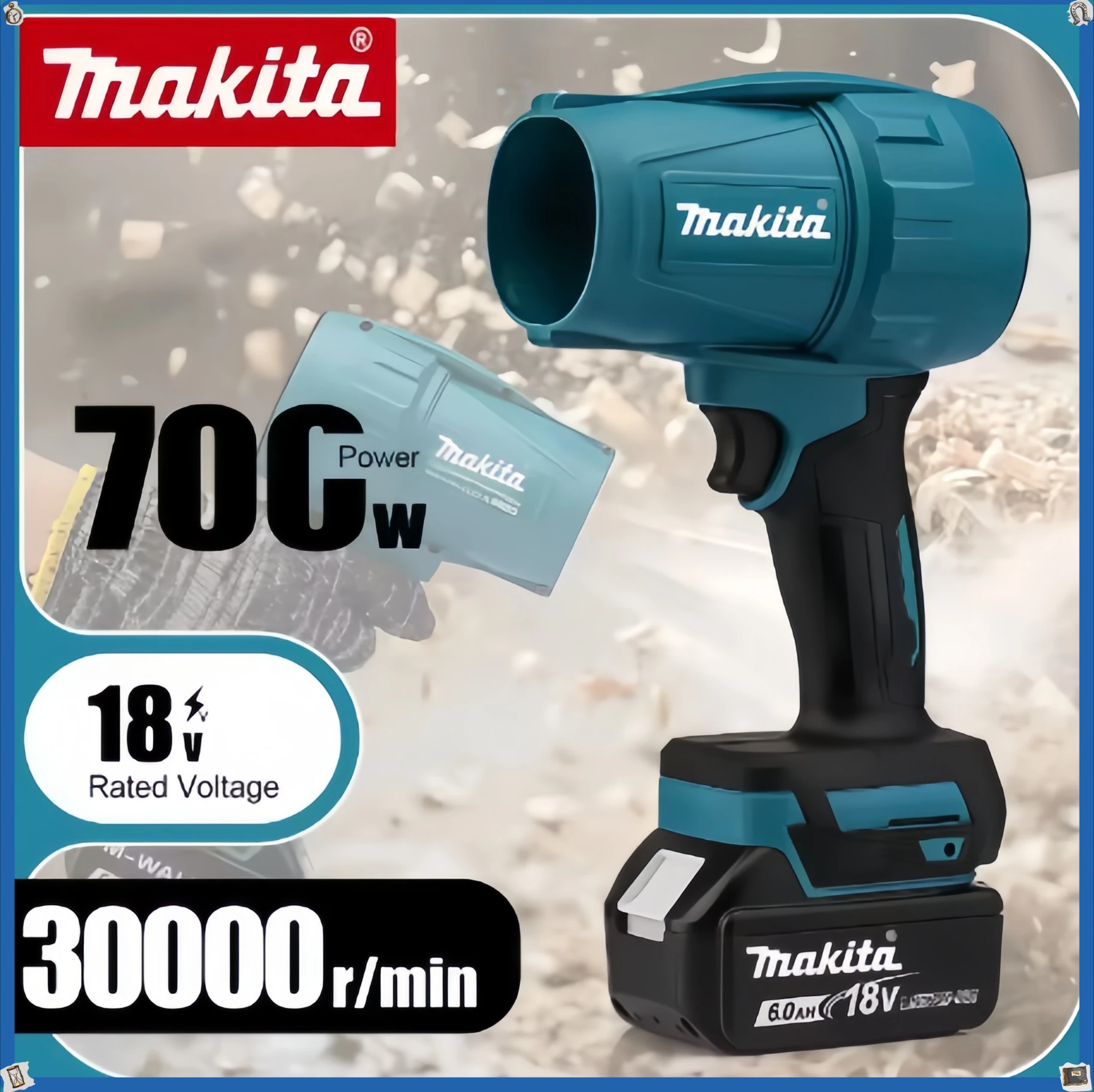 

Бесщеточный турбовентилятор Makita 18В, электрический ручной вентилятор для уборки снега, листьев и пыли