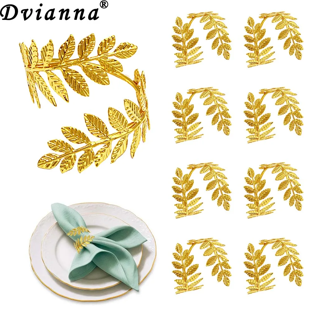 Dvianna 20Pcs Gold Silver Wheat Napkin Rings Metal Fall Napkin Holder Wedding Banquet Table Decor