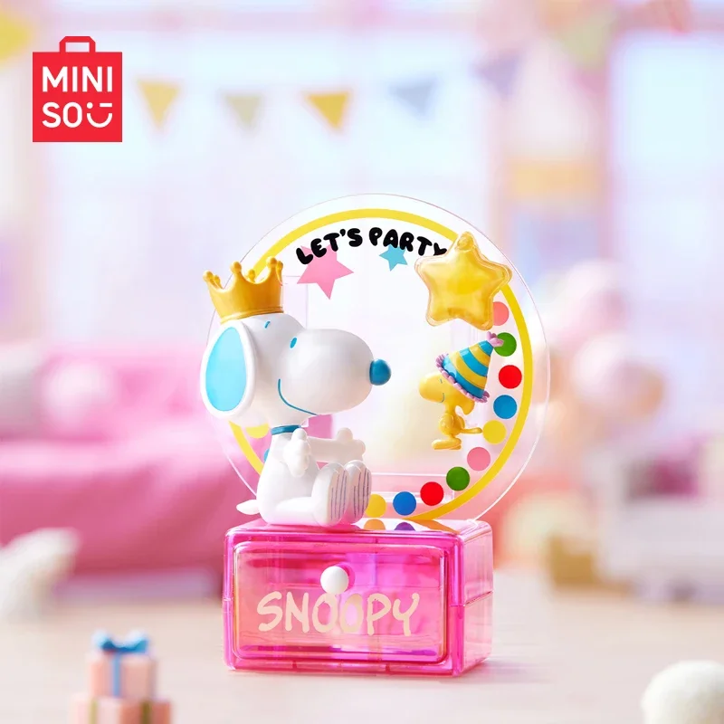 Miniso Snoopy Party Time Blind Box Model Verjaardagscadeau Kinderen Speelgoed Desktop Decoratie Animatie Randapparatuur Nieuwe Producten