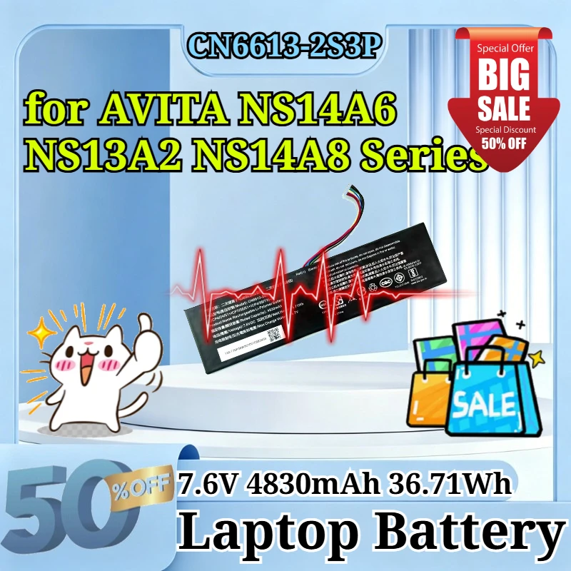 CN6613-2S3P 7.6V 4830mAh 36.71Wh Replacement Li-Polymer Laptop Battery for AVITA NS14A6 NS13A2 NS14A8 Series Notebook Battery