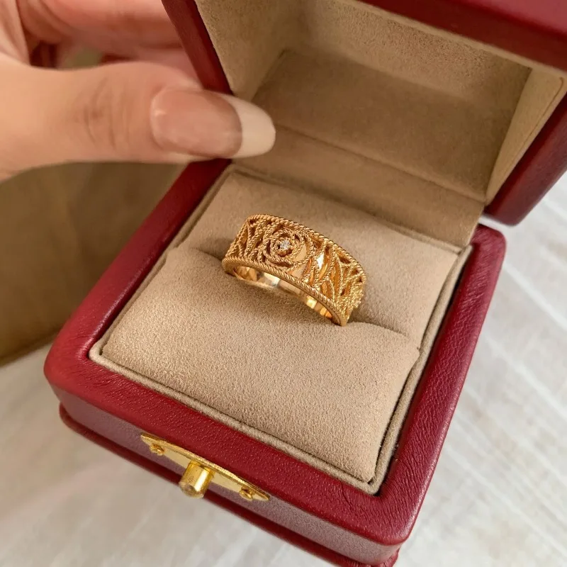 الذهب الحقيقي مطلي الزركون مطوي نمط حلقة مفتوحة ضوء فاخر الراقية السبابة حلقة بسيطة متعددة الاستخدامات مجوهرات النساء #2