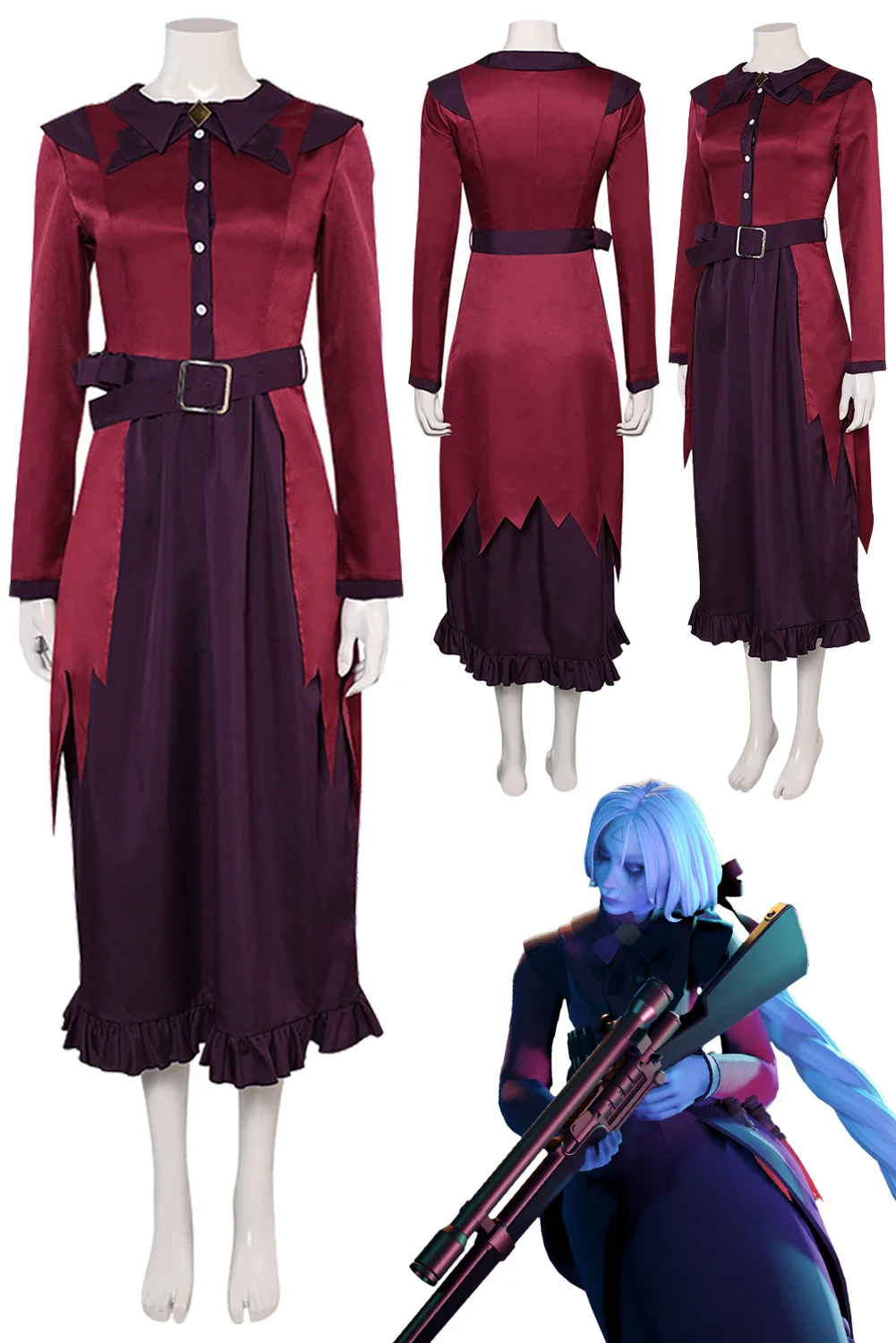 Vindicta Cosplay Game Deadlock Costume Witch Dress Women Disguise Fantasia Dark Red Dress Uniform Halloween Party Dress Up Suits