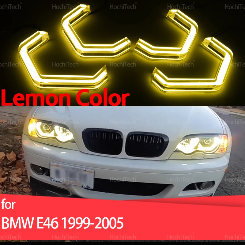 

For BMW E46 Sedan Touring Wagon 1999-2005 Crystal M4 Style Lemon Yellow Ring Angel Eyes LED White Headlight Light Rings Kit DRL