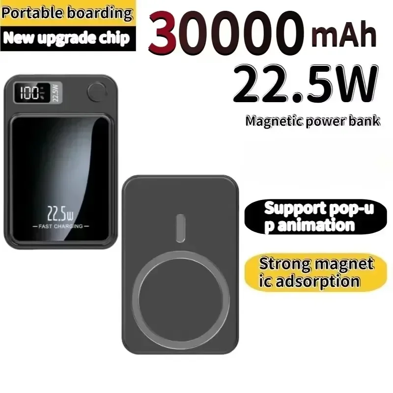 

30000mAh Magnetic Wireless Power Bank 22.5W Phone Fast Charger For iPhone 15 14 13 12 External Auxiliary Backup Battery Pack