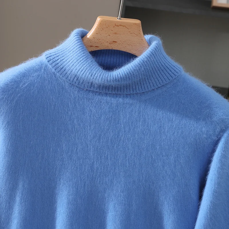 Fall/Winter Turtleneck 100% Pure Mink Cashmere Sweater Men's Loose Lapel Thick Sweater Knitted Solid Color Bottoming Shirt