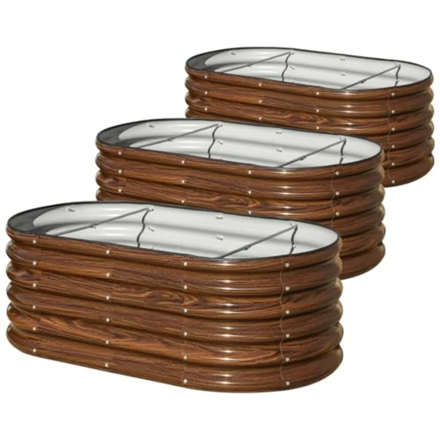 3 Pcs 4x2x1.5ft Raised Garden Bed Outdoor 17 Tall Galvanized Metal Planter Box Oval Raised Garden Bed Kit for Planting Vegetabl
