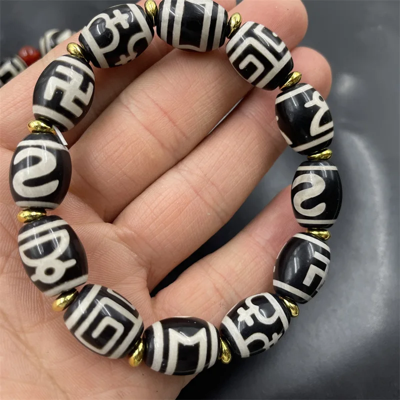 Black And White Dzi Multi-Treasure Bead Tibetan Old Agate Bracelet
