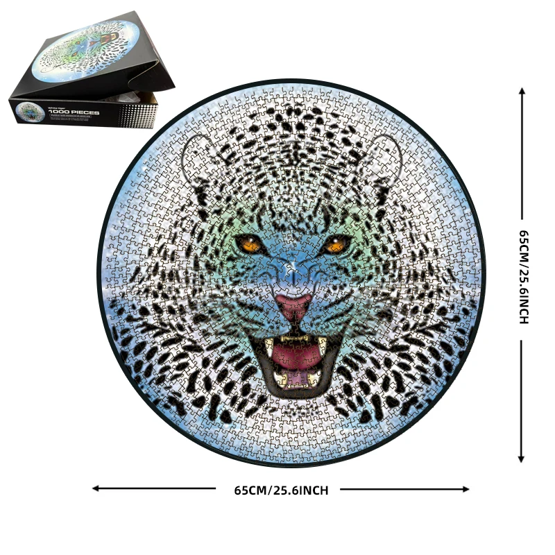Puzzle tigre bianca da 1000 pezzi per adulti - Puzzle rotondo 65x65 cm (25,6" x 25,6"), cartone spesso con sezione lettera sul retro