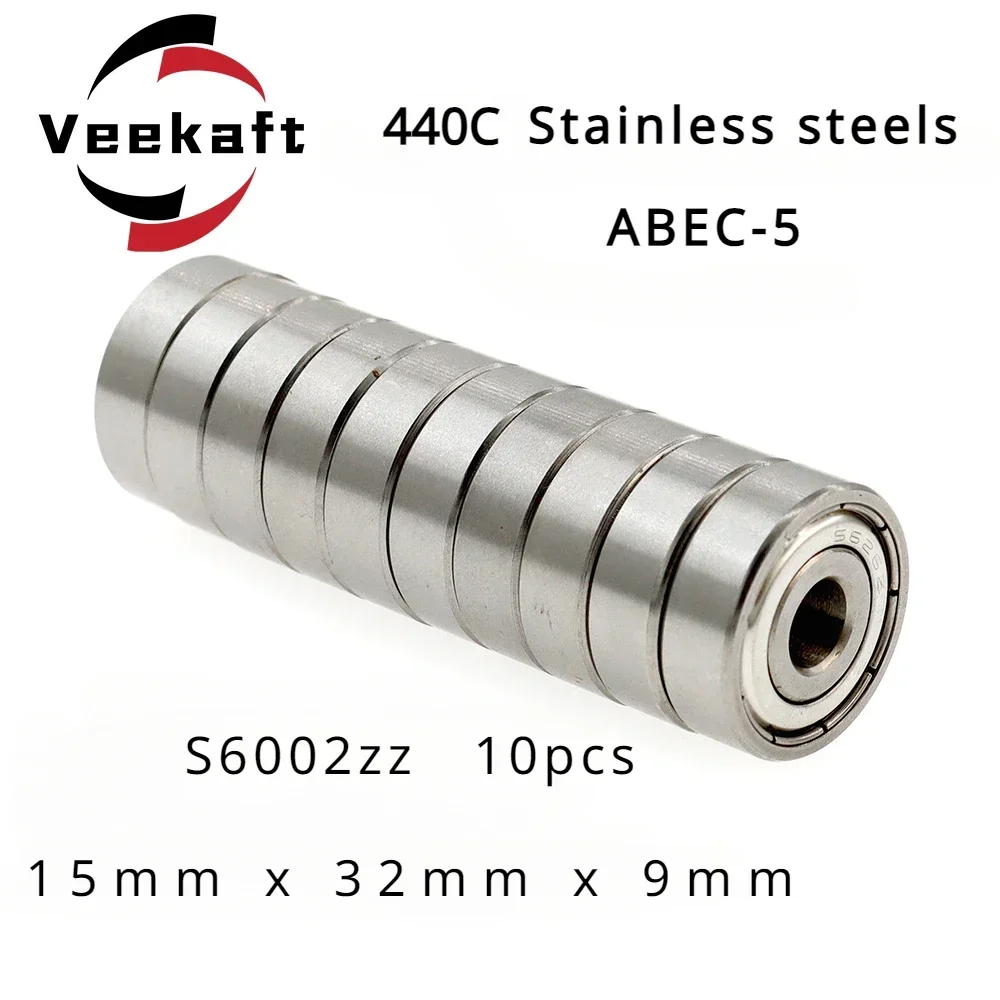 

Veekaft 440C Stainless Steel Small Deep Groove Ball Bearings S6002zz Dimensions 15mmx32mmx9mm 10pcs