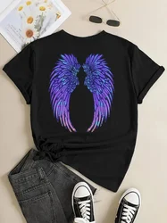 Wings Print Crew Neck Casual Short Sleeve Print Funny Designer Shirt Vintage Summer Graphic T-shirt for Women