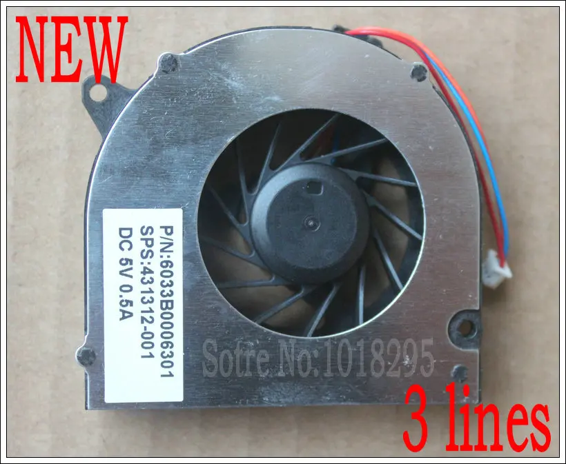 For HP Compaq nx6330 Series Cooling Fan UDQFRPH53C1N 6033B0006301 431312-001 HY60G-05A DC5V 0.29A 3-wire 3-pin