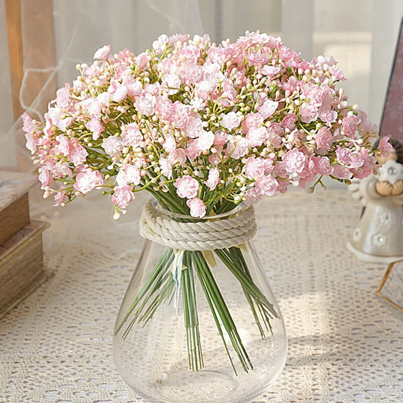 

40 Head Bouquet Artificial Plastic Flower Handmade Babysbreath Fake Plant Gypsophila Floral Arrange for Wedding Home Table Decor