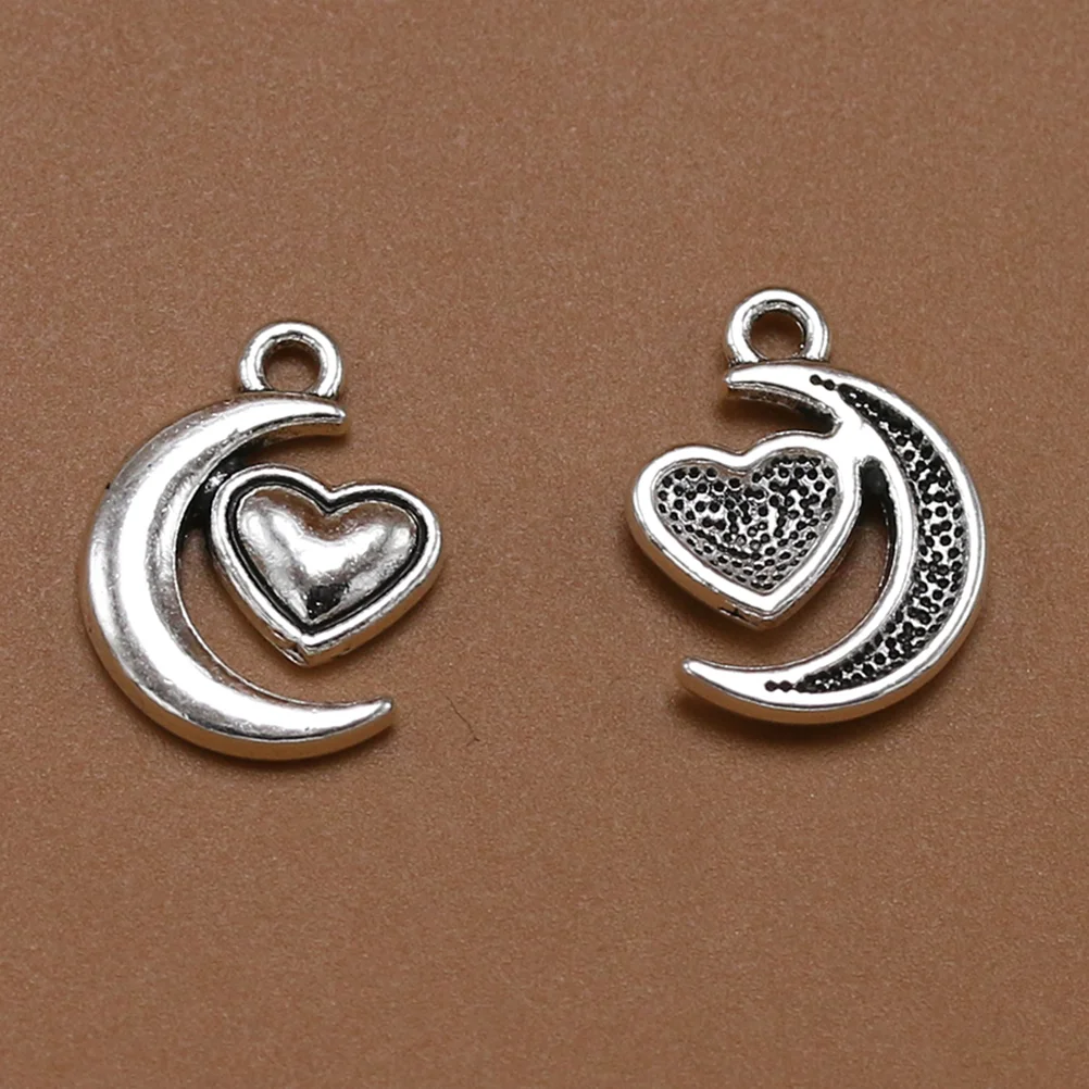 20pcs Alloy Heart and Moon Pendants Charms DIY Jewelry Making Accessory for Necklace Bracelet ( Silver)