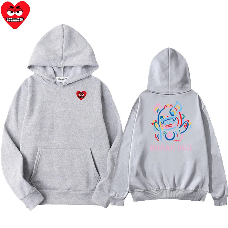 男性と女性のためのふくらはぎのプリントが施されたポリエステルフード付きスウェットシャツ,ポケット付き,薄いセーター,ゆったりとしたセーター,クールでかわいい,ハートの刺embroidery,秋