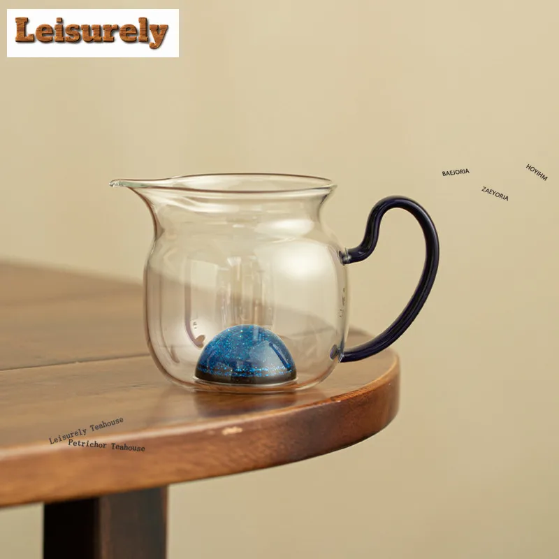 HOYIHM 250ml Crystal Blue Glass Tea Pitcher Tea Divider Cha Hai Dispenser Justice Cup Fair Mug For Tea Ornaments Accessories