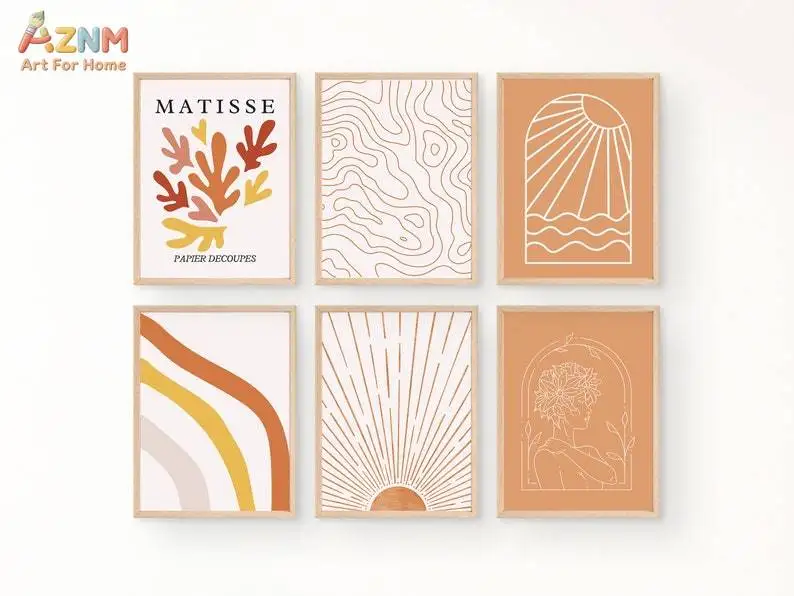 AZNM Matisse Abstract Canvas Wall Art Boho Sun Line Figure Cutout Art Print Unframed Canvas Wall Decor