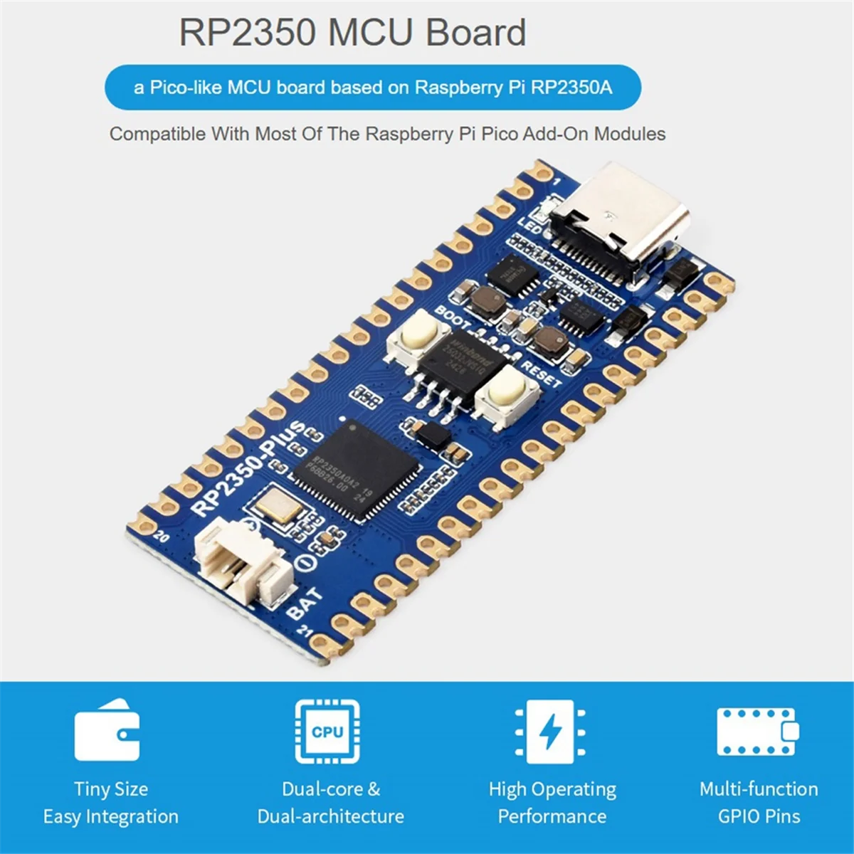 Placa de desenvolvimento RP2350-Plus RP2350 Plus Microcontrolador MCU Placa baseada para Raspberry Pi Pico Soldada - L47A