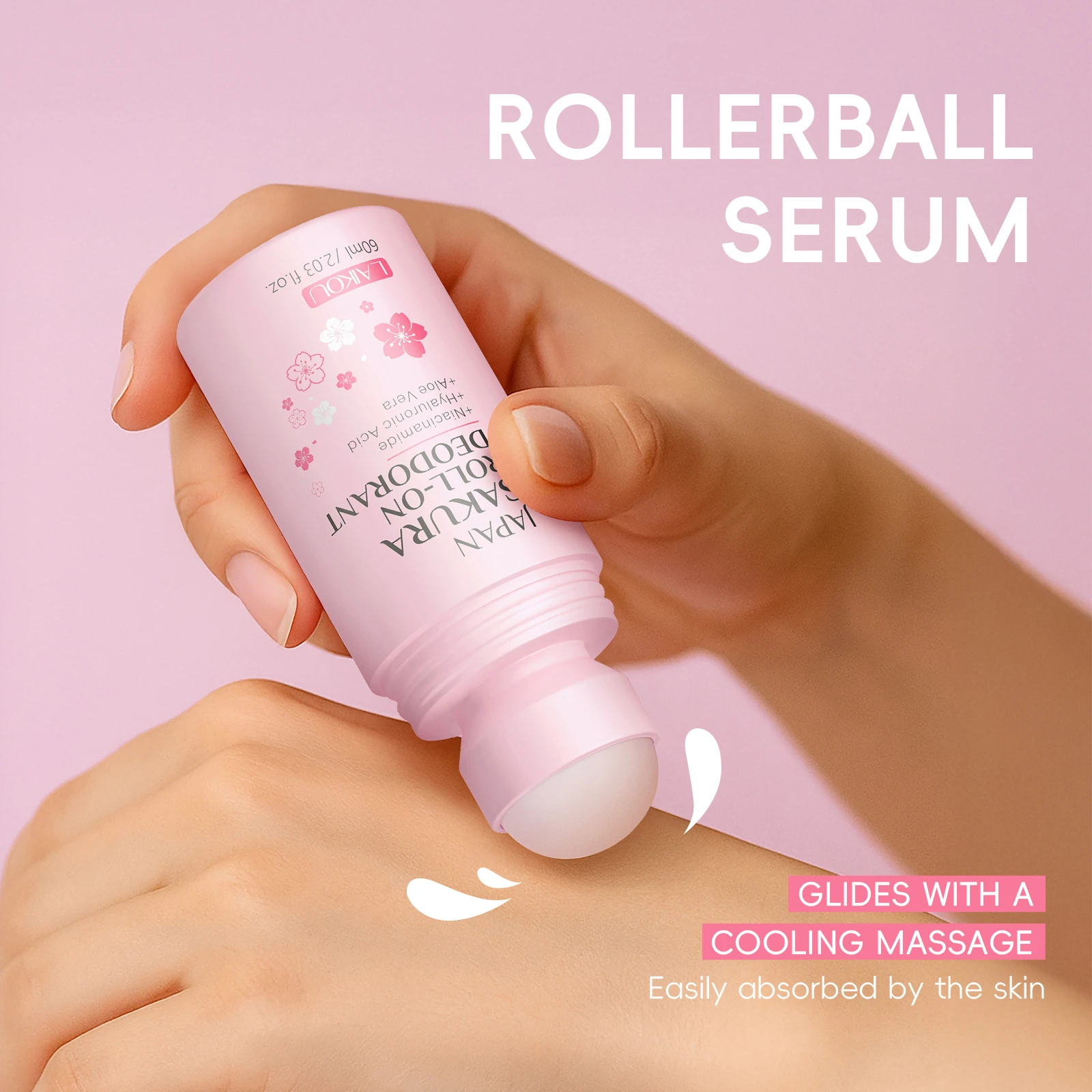 

KAIKOU Japanese Cherry Blossom Roll-On Deodorant/Antiperspirant Body Lotion, For Daily Use, Fresh And Floral, In 60ml