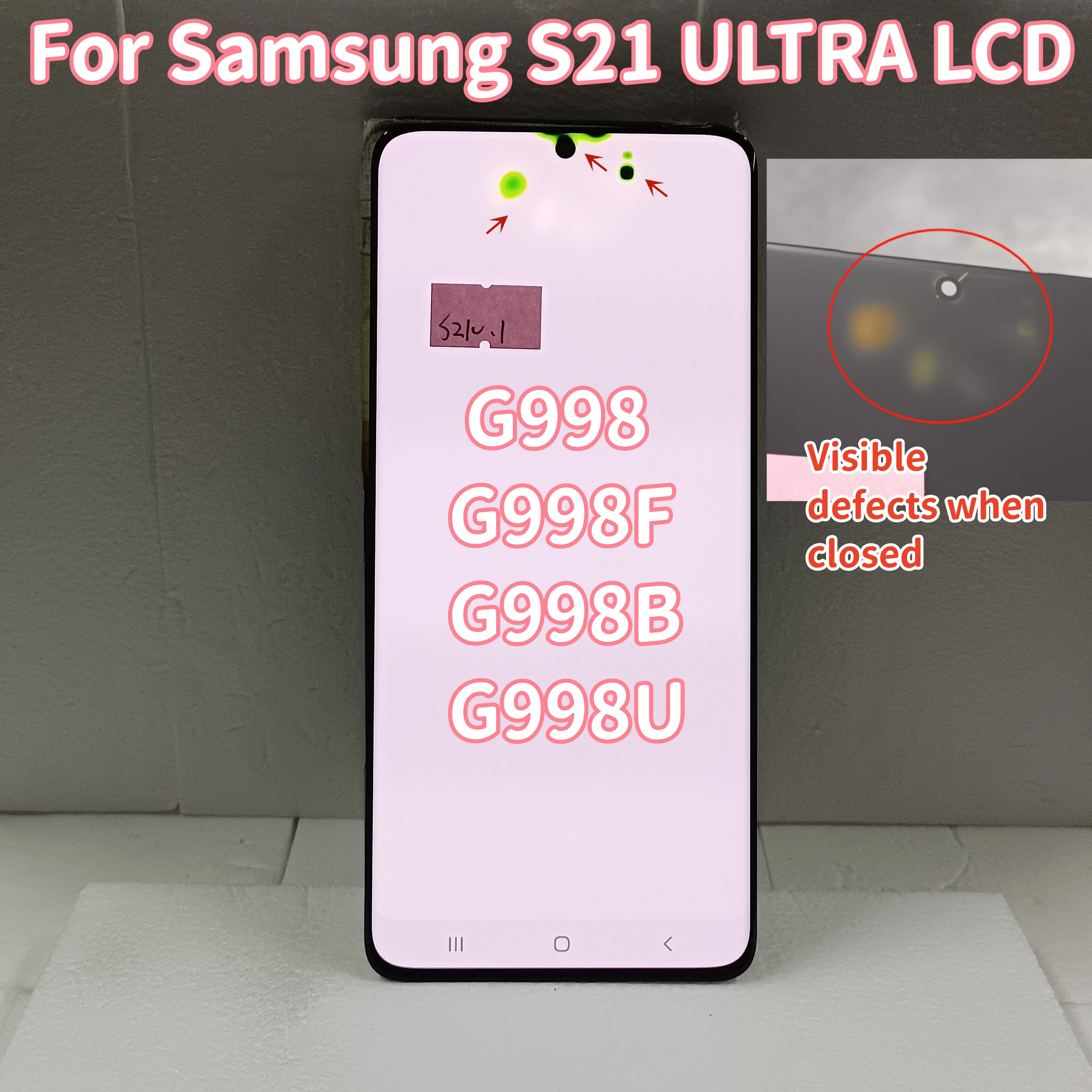 

100% Tested Super Amoled Lcd For Samsung Galaxy S21 Ultra 5g G998 G998u Display Touch Screen Digitizer Repair Parts With Defects