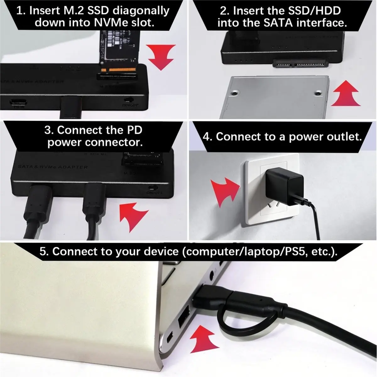 10Gbps M.2 NVMe SATA SSD Enclosure, PCIe NVMe Adapter, USB 3.2 External Hard Drive Reader, M-Key for All M.2/SATA SSDs