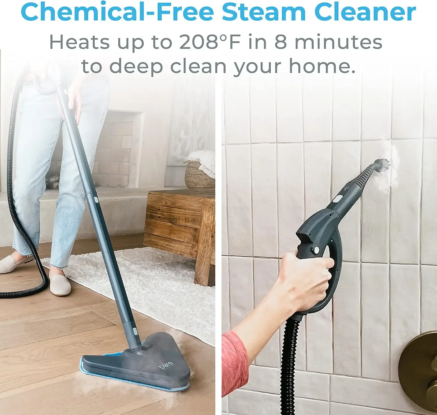 Enrichment PureClean Steam Cleaner with 17 Accessories, Multi-Purpose Household Rolling Steamer for Chemical-Free Deep Cleaning