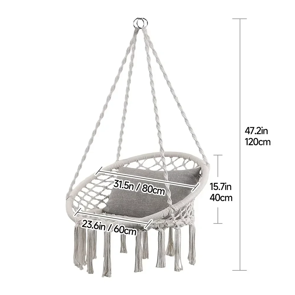 Nordic Style Leisure Swing Chair Hand Woven Cotton Rope Lazy Chair Comfortable Relaxing Seat for Home Outdoor Garden and Beach