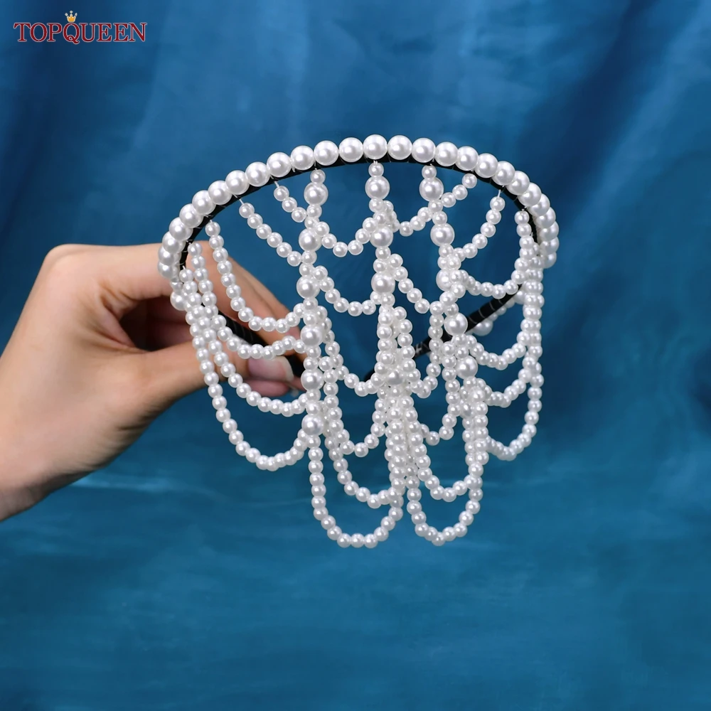 TOPQUEEN SA01 Elegant Pearls Hair Bands Accessories Headdress Luxury Bridal Crown Women Jewelry Hoop Daily Tassel Hairwear