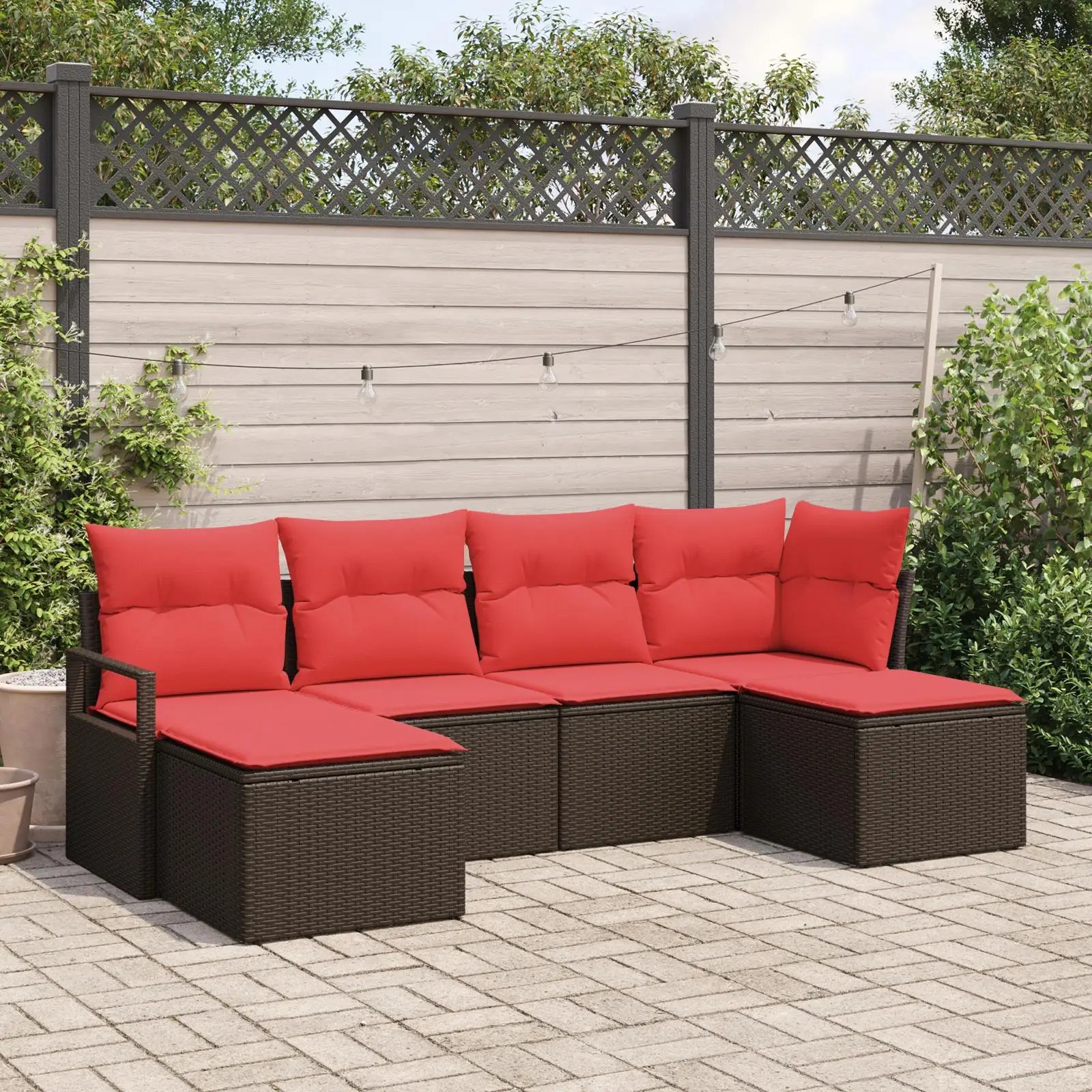 

6 Piece Outdoor Garden Sofa Set with Cushions Brown Wicker Rattan Furniture Stylish Patio Seating