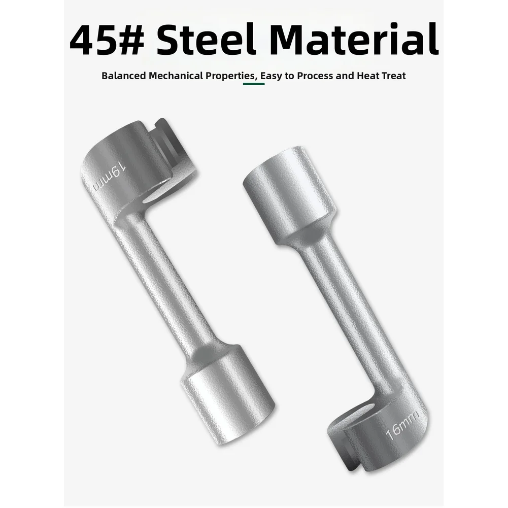 Six Piece L Shaped Fuel Injector Socket Wrench Kit Steel Construction 12mm 14mm 16mm 17mm 18mm 19mm Silver Finish