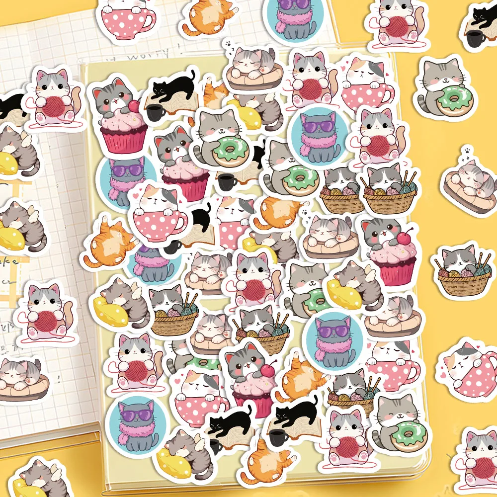 500PCS Cartoon Nette Katze Rolle Aufkleber Kleine Muster DIY Gepäck Skateboard Wasser Tasse Notebook