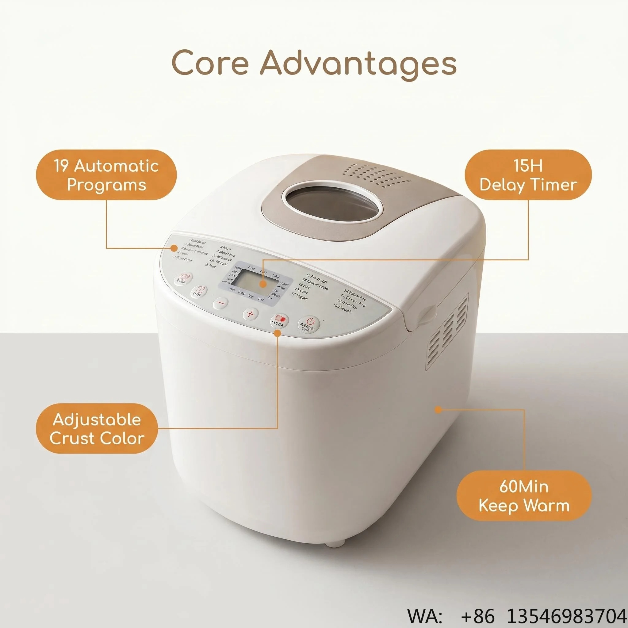 650W 2LB Gluten Free Bread Maker ETL CE Approved 19-in-1 Programmable Electric Bread Machine with LCD Screen