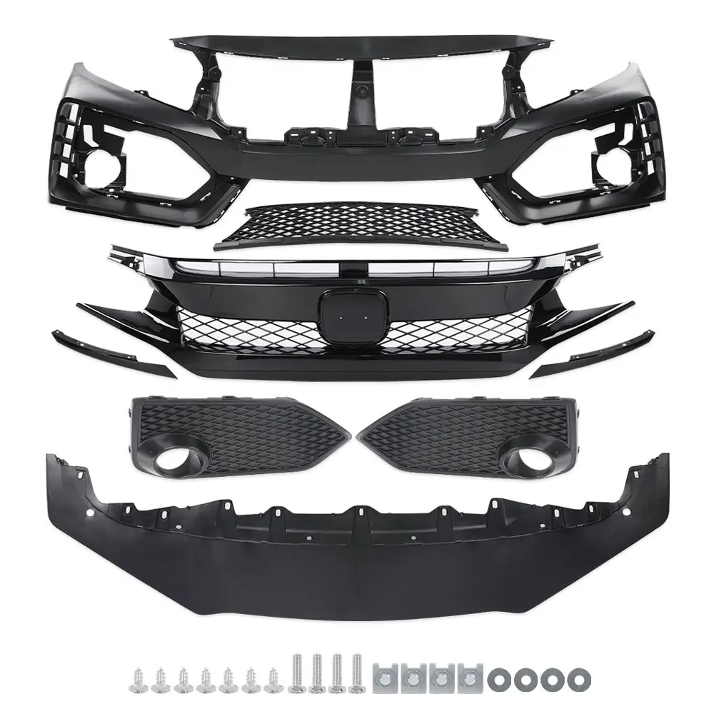

Front Bumper Cover + Glossy Grille + Lip Fit for Honda Civic 2016-2021 Will Not Fit Type-R Models Front Bumper Body Kit