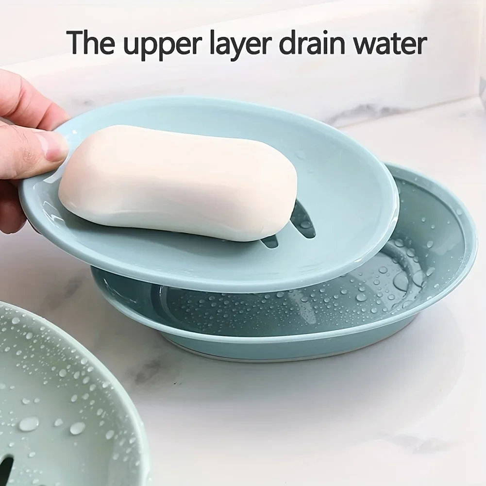1pc Plastic Double Layer Soap Holder - Non-Slip Oval Soap Case with Two Compartments, Portable Bathroom & Shower Soap Box