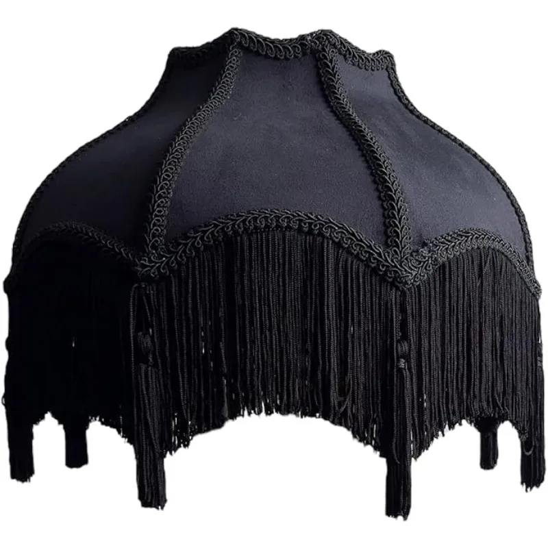 

1 шт., большой бархатный абажур в классическом викторианском стиле в форме колокольчика с кисточками и бахромой (Midnight Black) для E26/E27