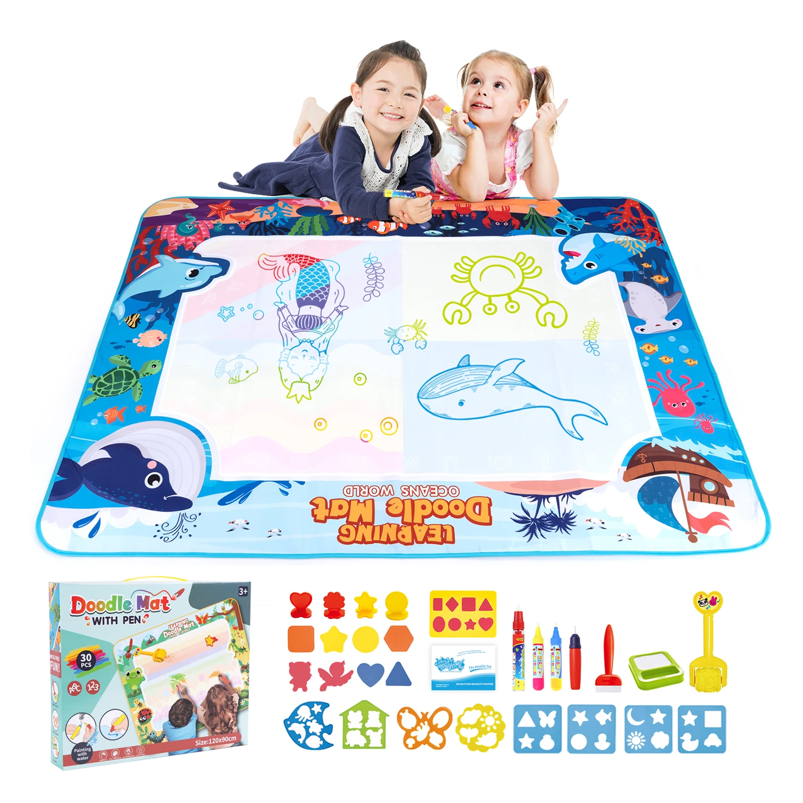 Tapete mágico para desenho de água, 120x90cm, doodle para colorir com canetas mágicas reutilizáveis, placa de pintura montessori, brinquedos educativos, presentes para crianças