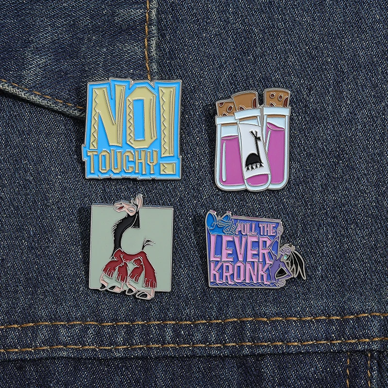 Cartoon Kuzco Llama Purple Potion Bottle Enamel Pins NO TOUCHY Funny Brooches Fashion Anime Lapel Backpack Badge Jewelry Gifts