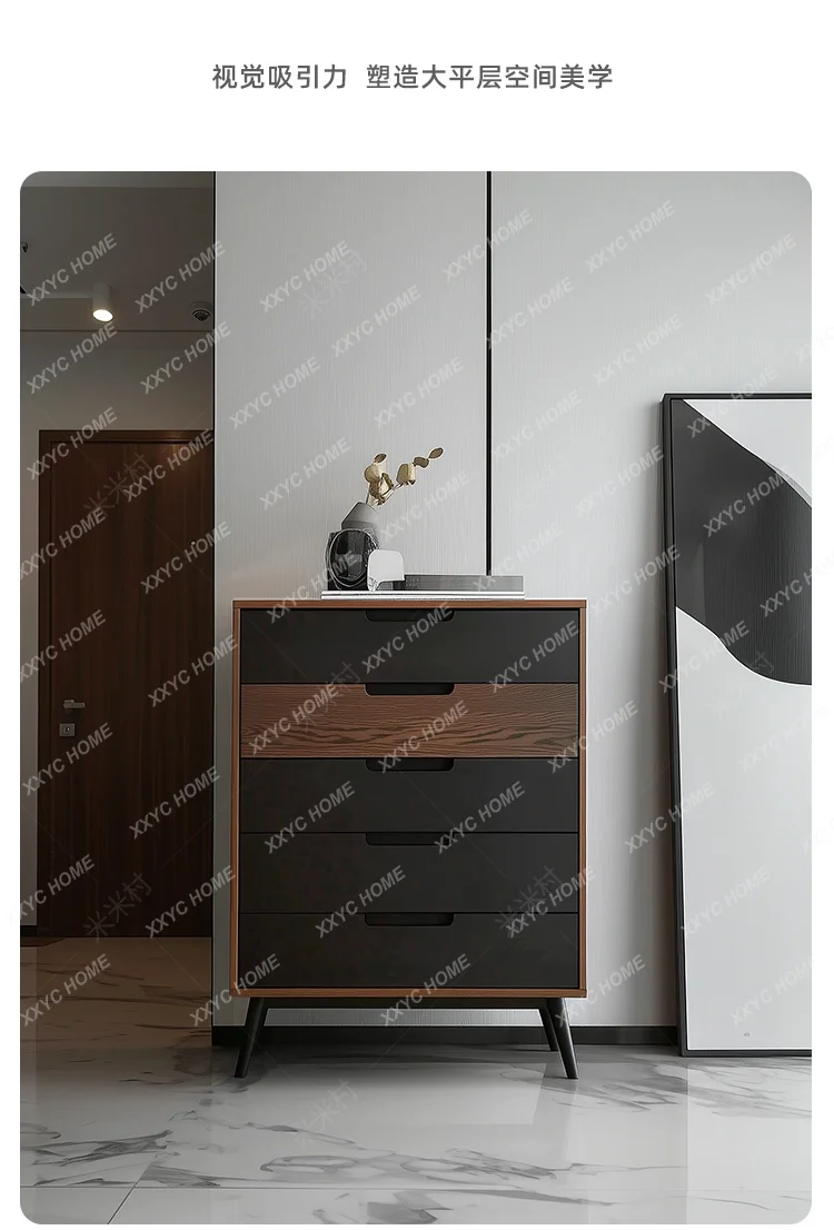 NN  Medieval high-end chest of drawers solid wood porch chest of drawers walnut bedroom storage wall cabinet