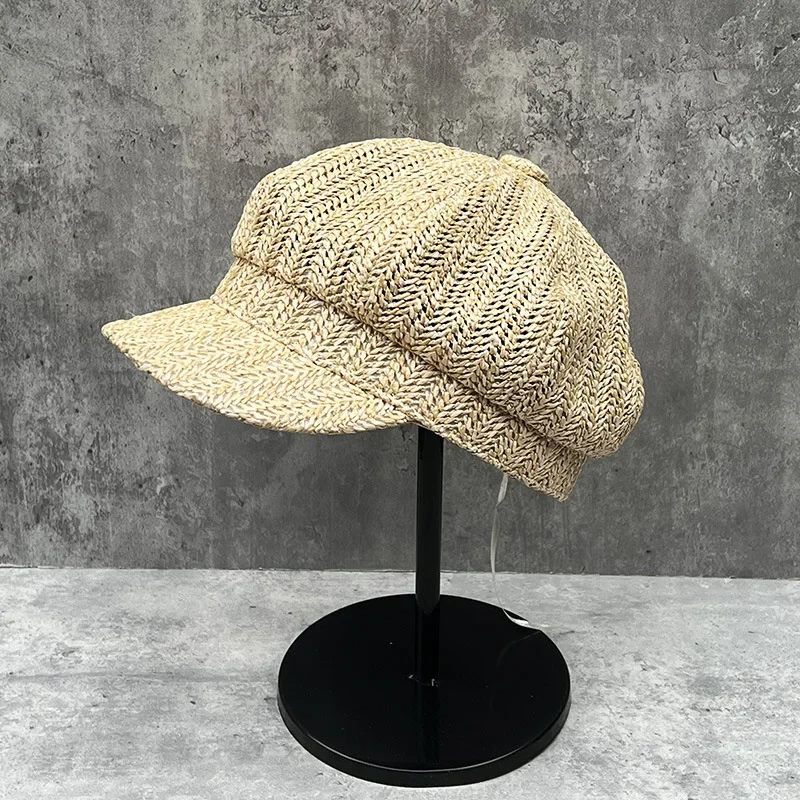 Hand-woven Hollow Out Breathable Summer Beret Cap for Women 60Cm Big Head PP Sun Protection Men Octagonal Hat Sombreros Gorros