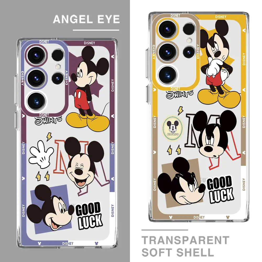 Case For Samsung Galaxy S23 Ultra S20 FE S22 Plus S21 S24 Bumper Phone Cover Angel Eye Clear Funda Good Luck Every Day Mickey