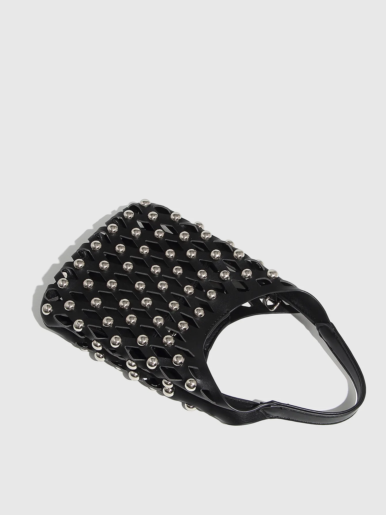 Trendy Medium Leather Hobo Bag with Metallic Studs + Small Geometric Cut-out Coin Pouch - Fashion Shoulder Bag Set
