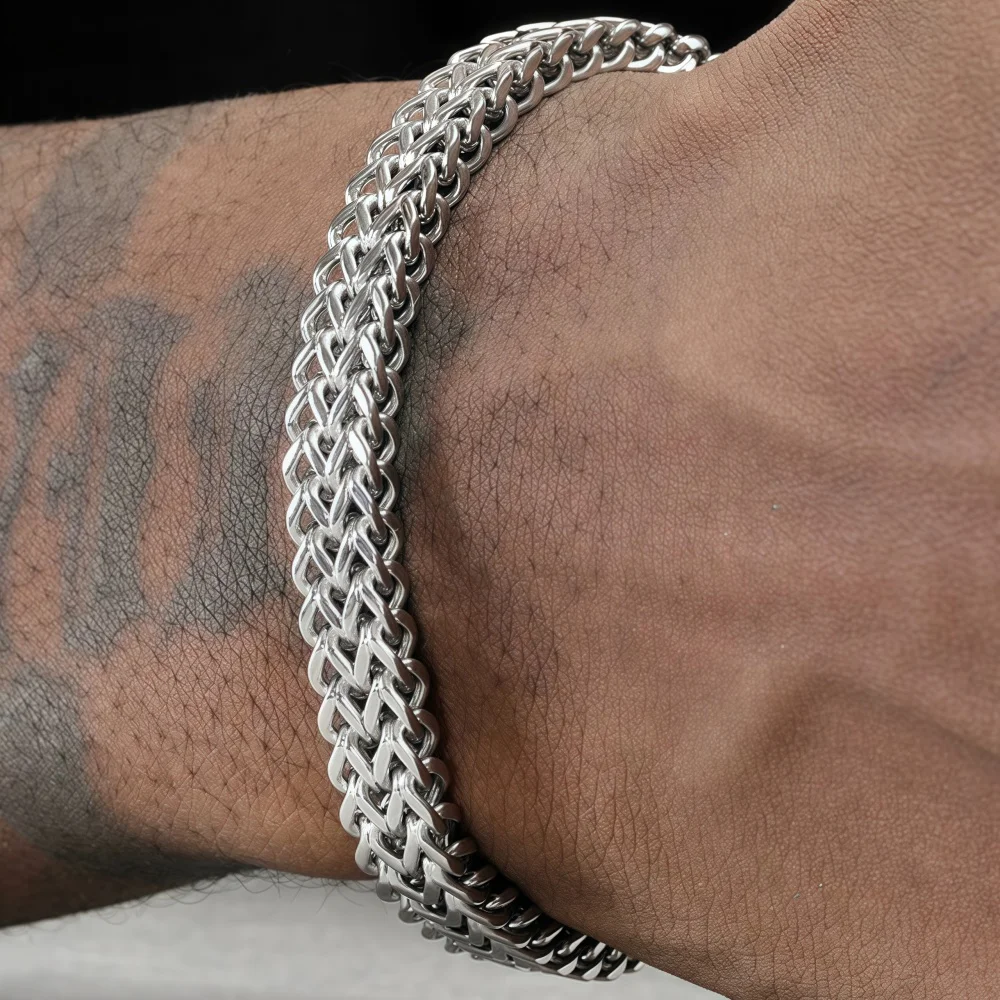 8mm Edelstahl Geflochtene Doppel Reihen Vorne und Hinten Fisch Skala Armband Einfache Kein Ausbleichen Männer Armband Hip Hop schmuck